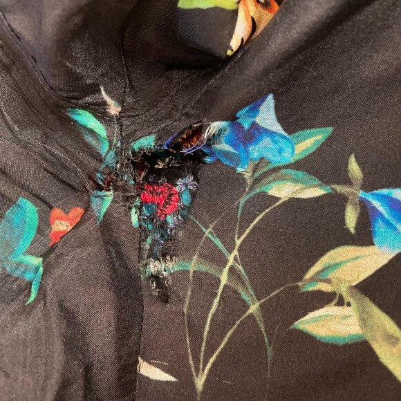 Johnny Was Biya Veda Bird Botanical Silk Blouse 3X Black Embroidered Repaired - Picture 9 of 11